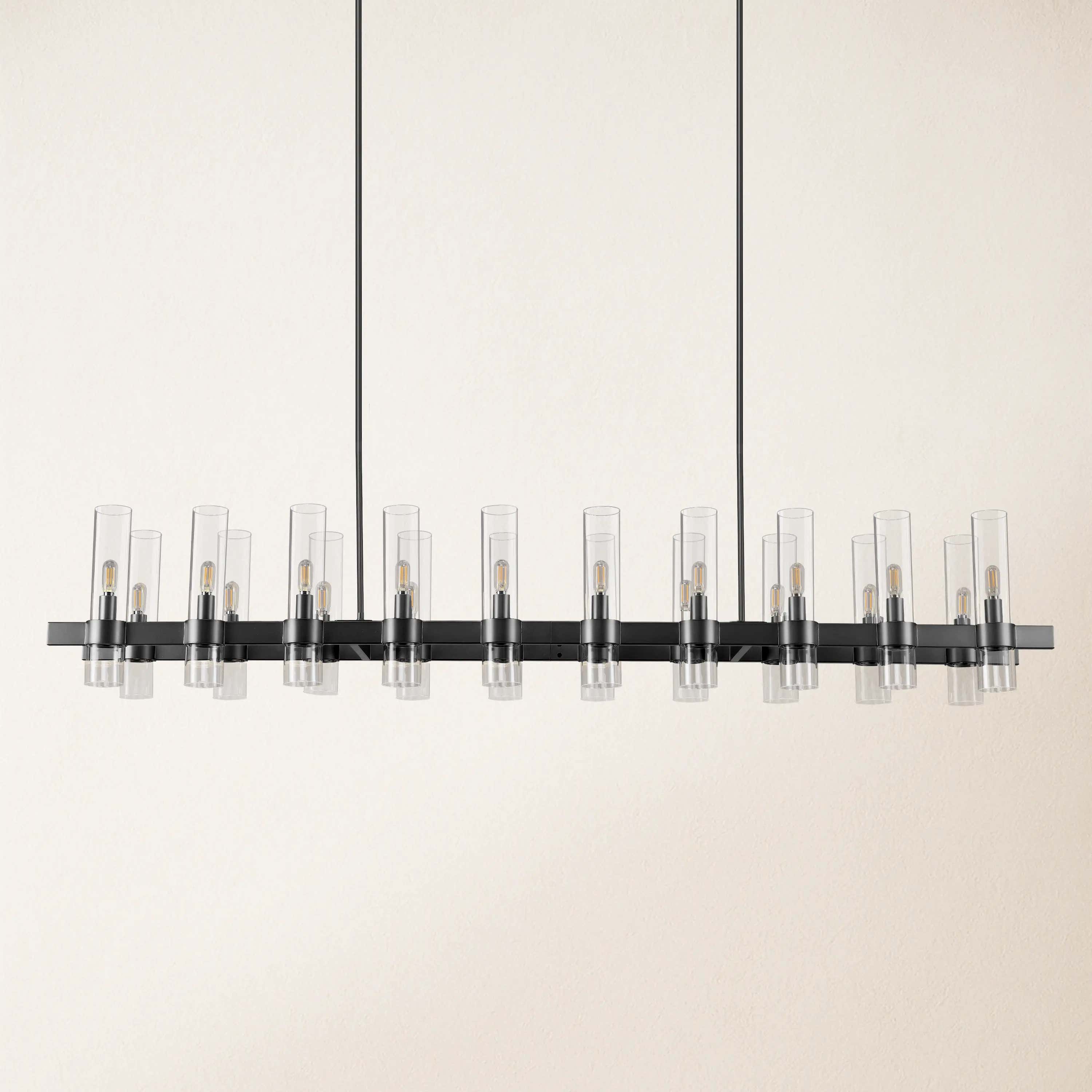 Cylora Glass Tube Rectangular Chandelier 68"W#Finish_Black