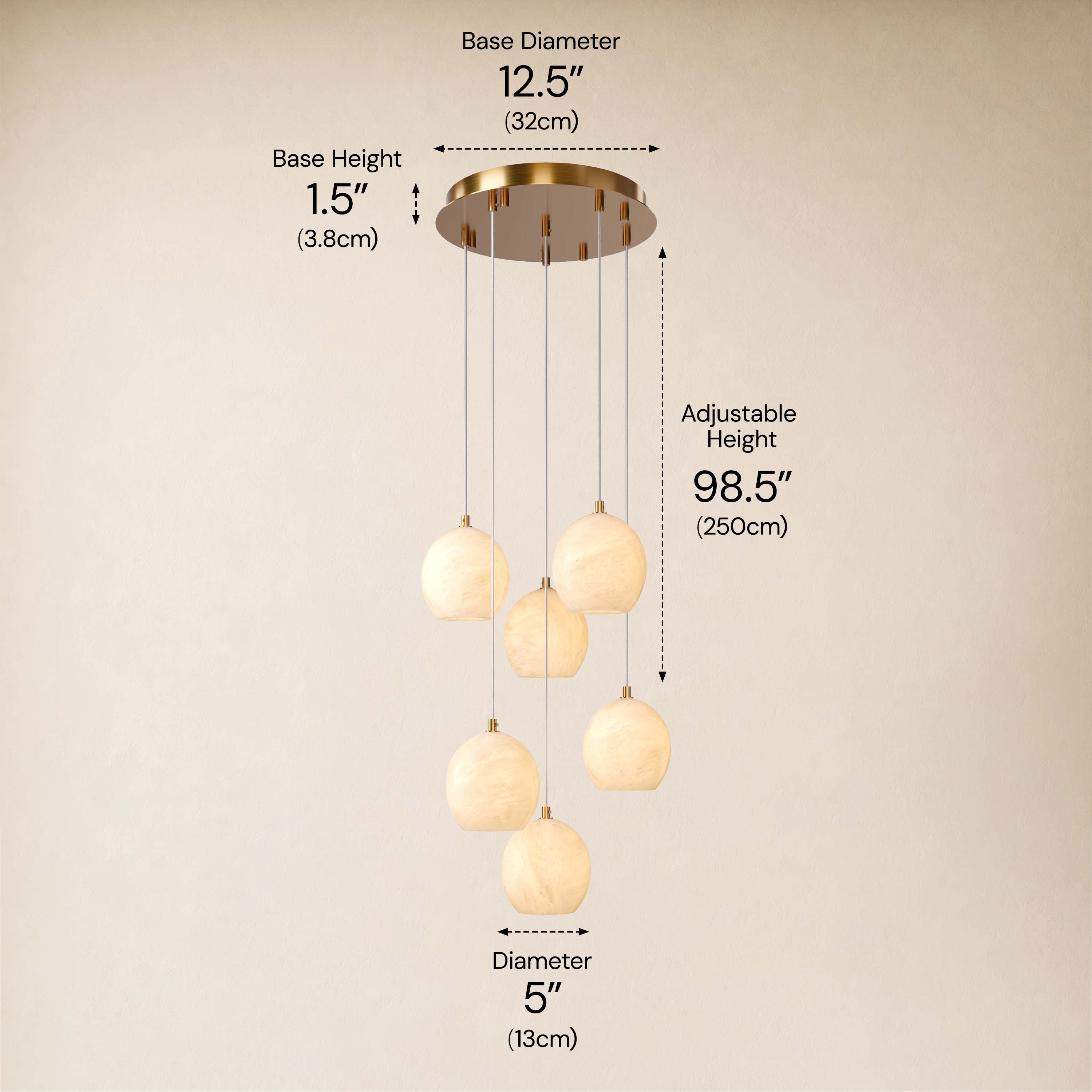 Quorvyn Resin Globe Round Chandelier dimensions 2