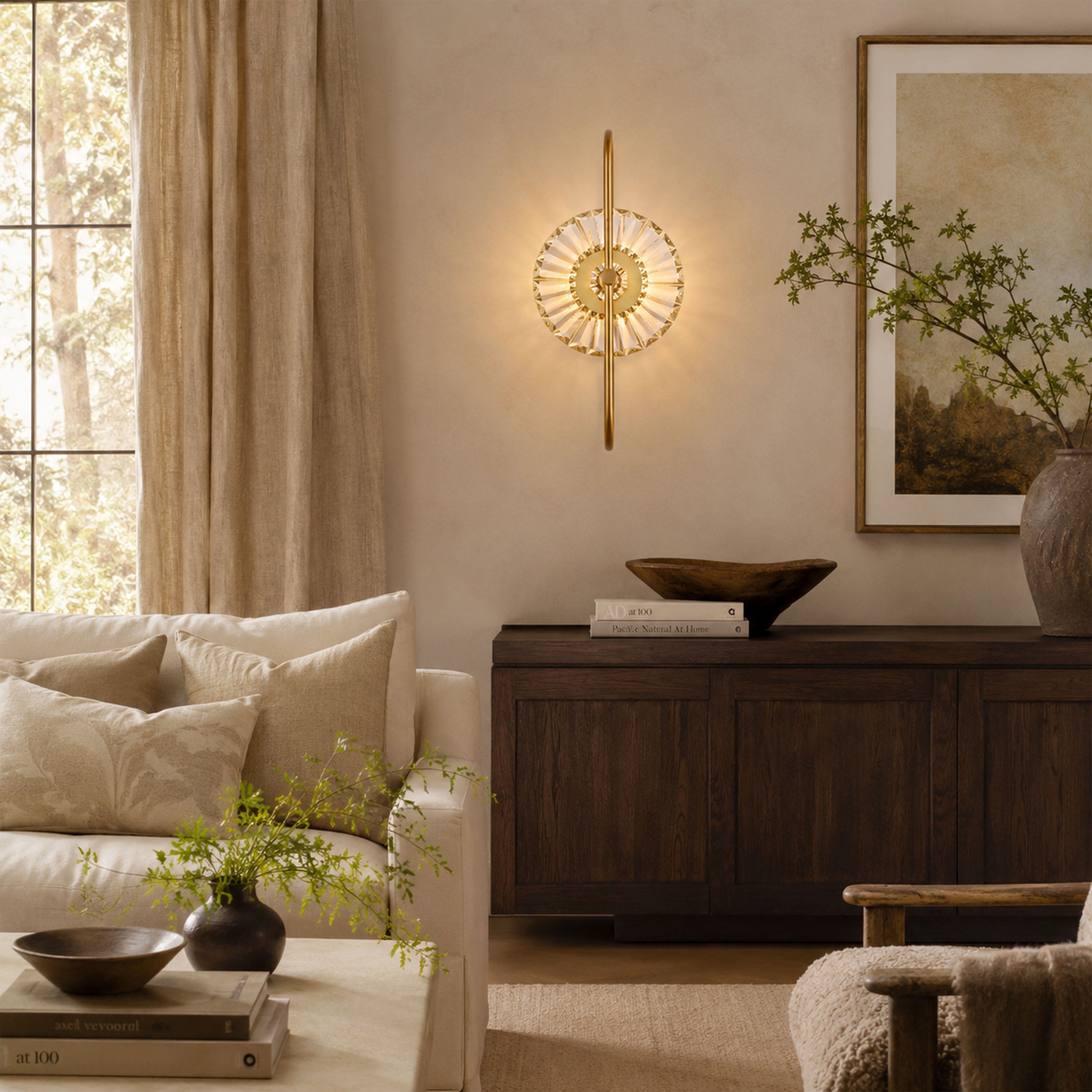 Orythea Crystal Sunburst Wall Sconce