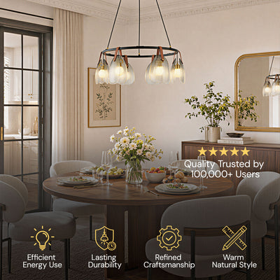 Veyra Shell Glass Leather Round Chandelier 27"D
