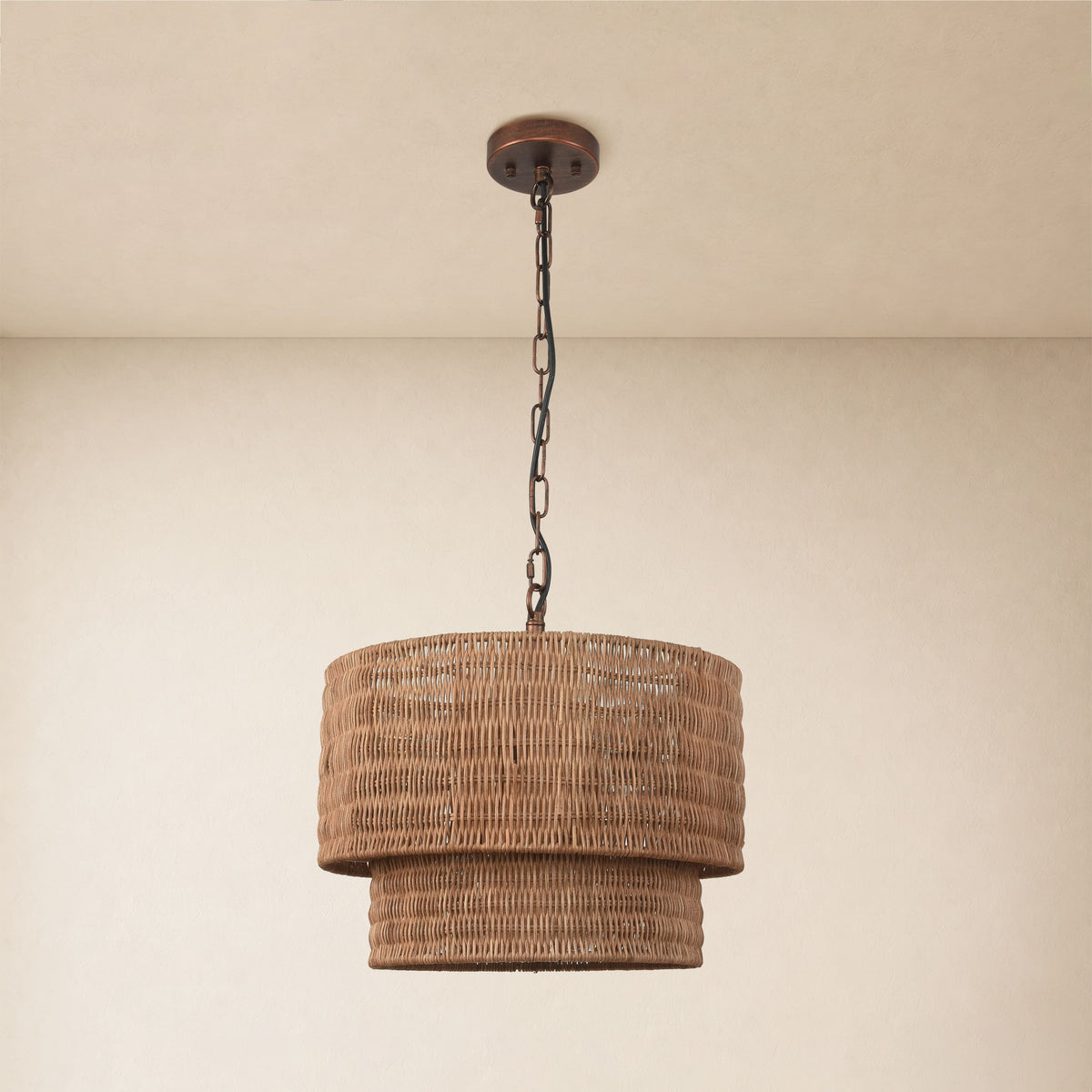 Cavana Rattan Round Pendant 16"D#Finish_Natural