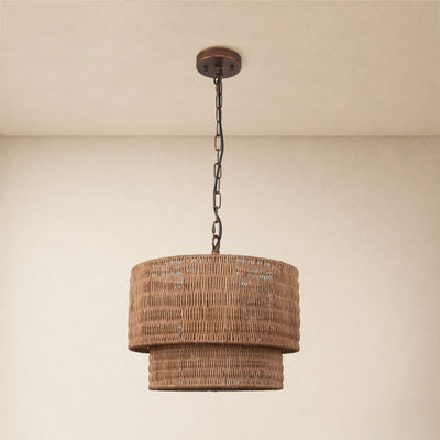 Cavana Rattan Round Pendant 16"D#Finish_Natural