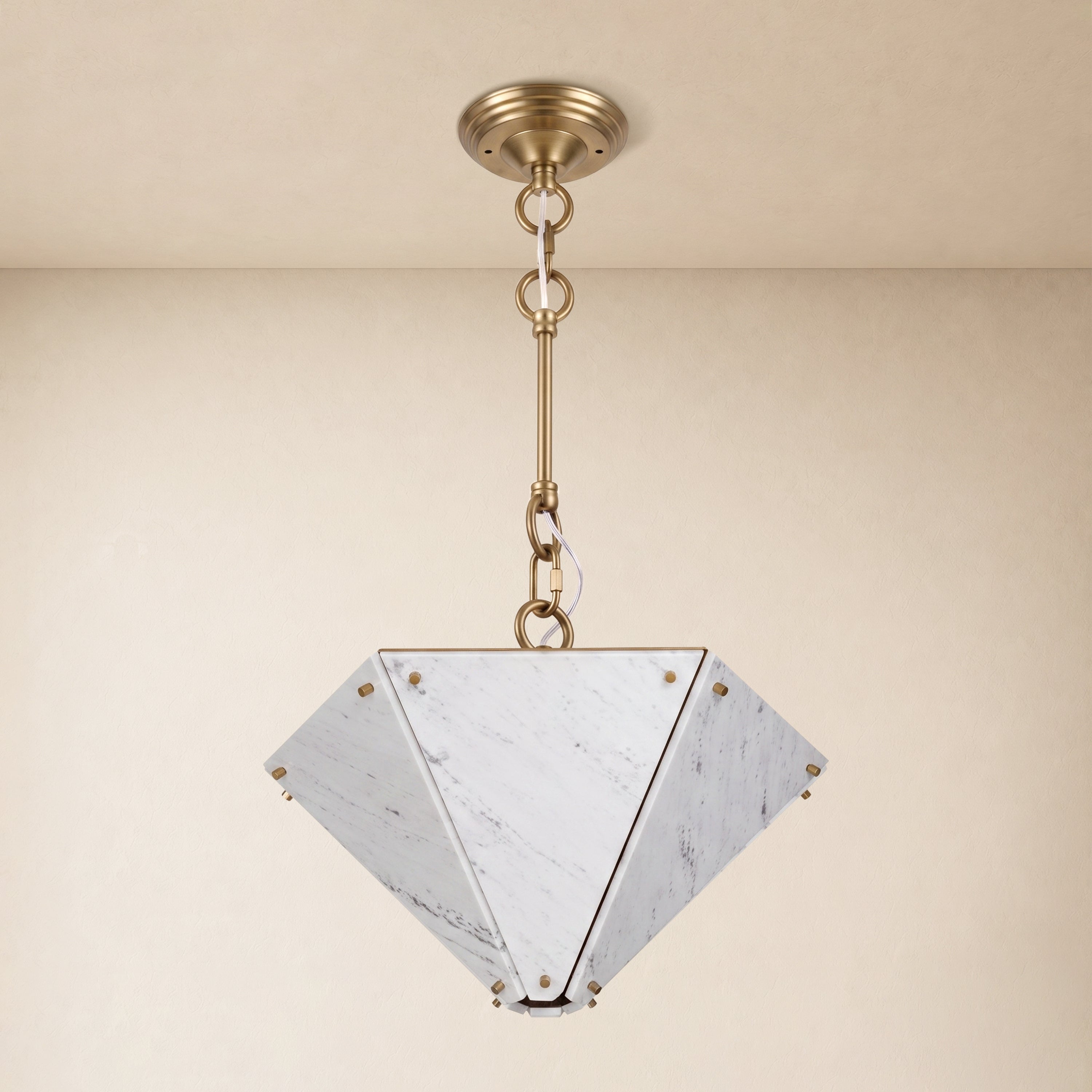 Pietra White Ink Marble Hexagonal Lantern Pendant 15.7"D