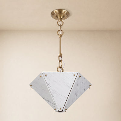Pietra White Ink Marble Hexagonal Lantern Pendant 15.7"D
