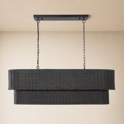Cavana Rattan Tiered Rectangular Chandelier 53.9"W 