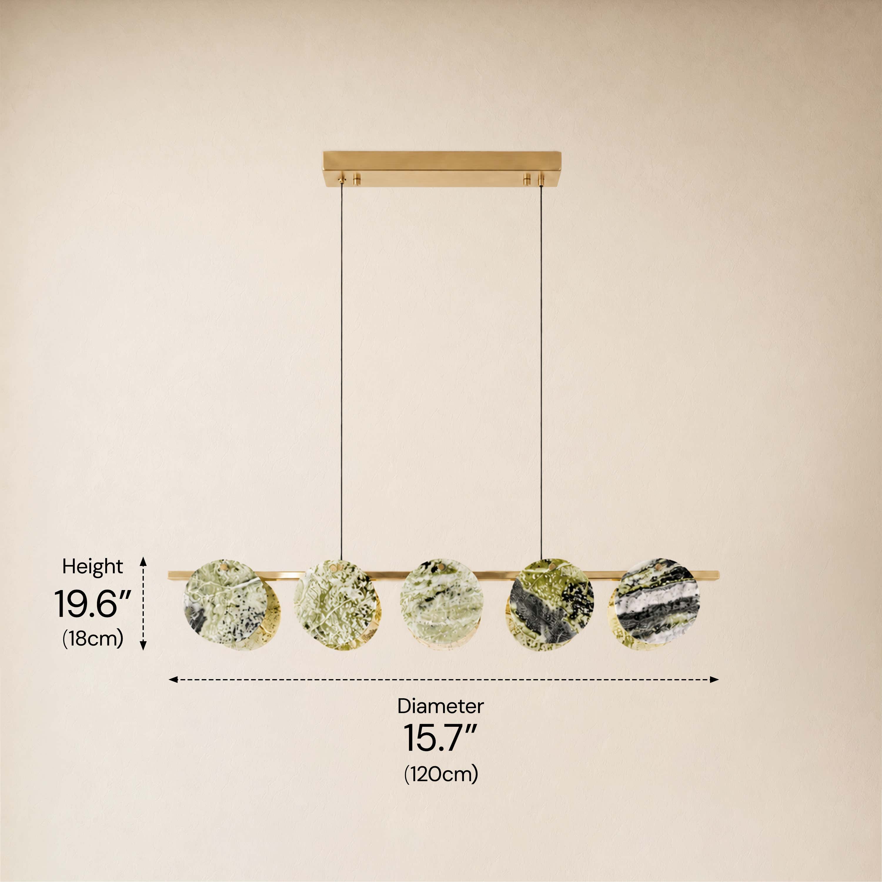 Pietra Green Marble Disc Linear Chandelier 47.2"W