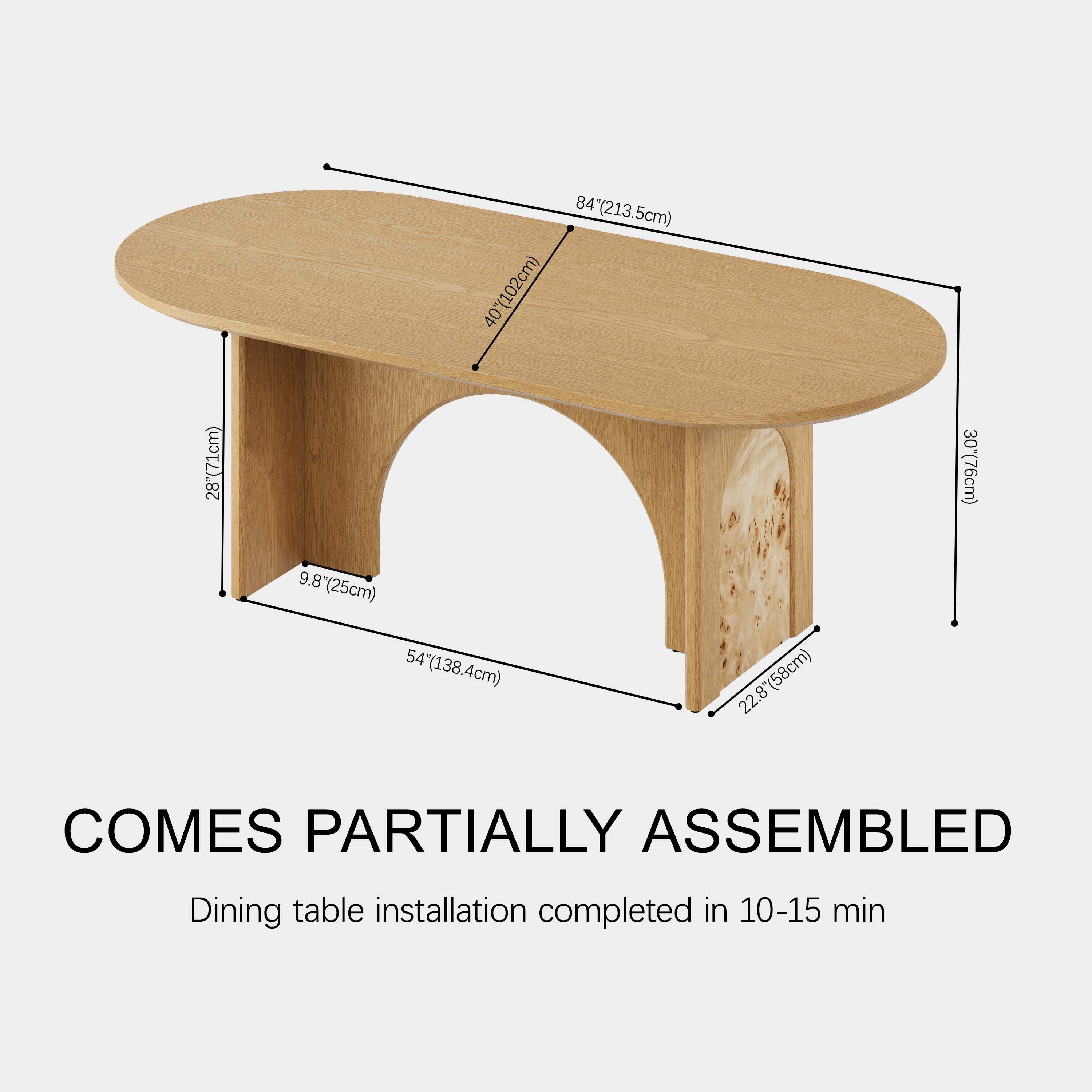 Aurora Oak Dining Table 84"