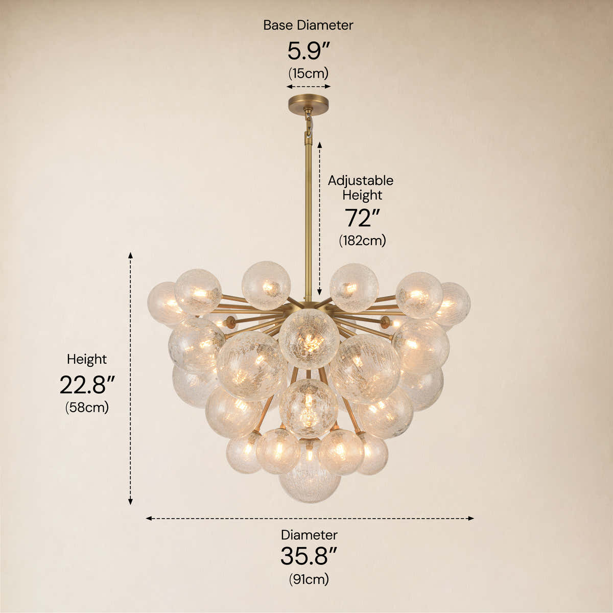 Elowen Glass Globe Cluster Chandelier 35.8"D #Finish_Gold,Size_35.8"D dimensions 2