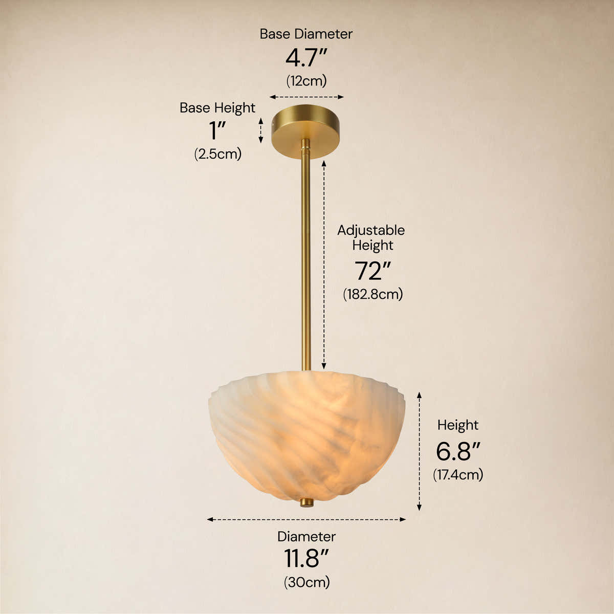 Nyrelle Resin Fluted Bowl Pendant Light 11.8"D dimensions 1