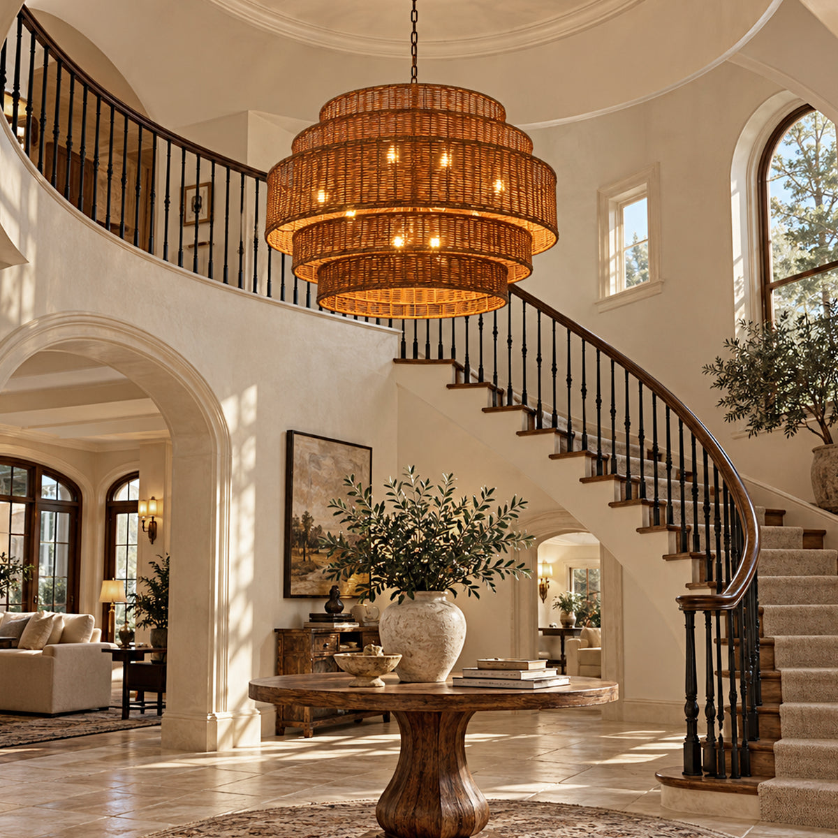 Cavana Rattan Tiered Round Chandelier 27.9"D