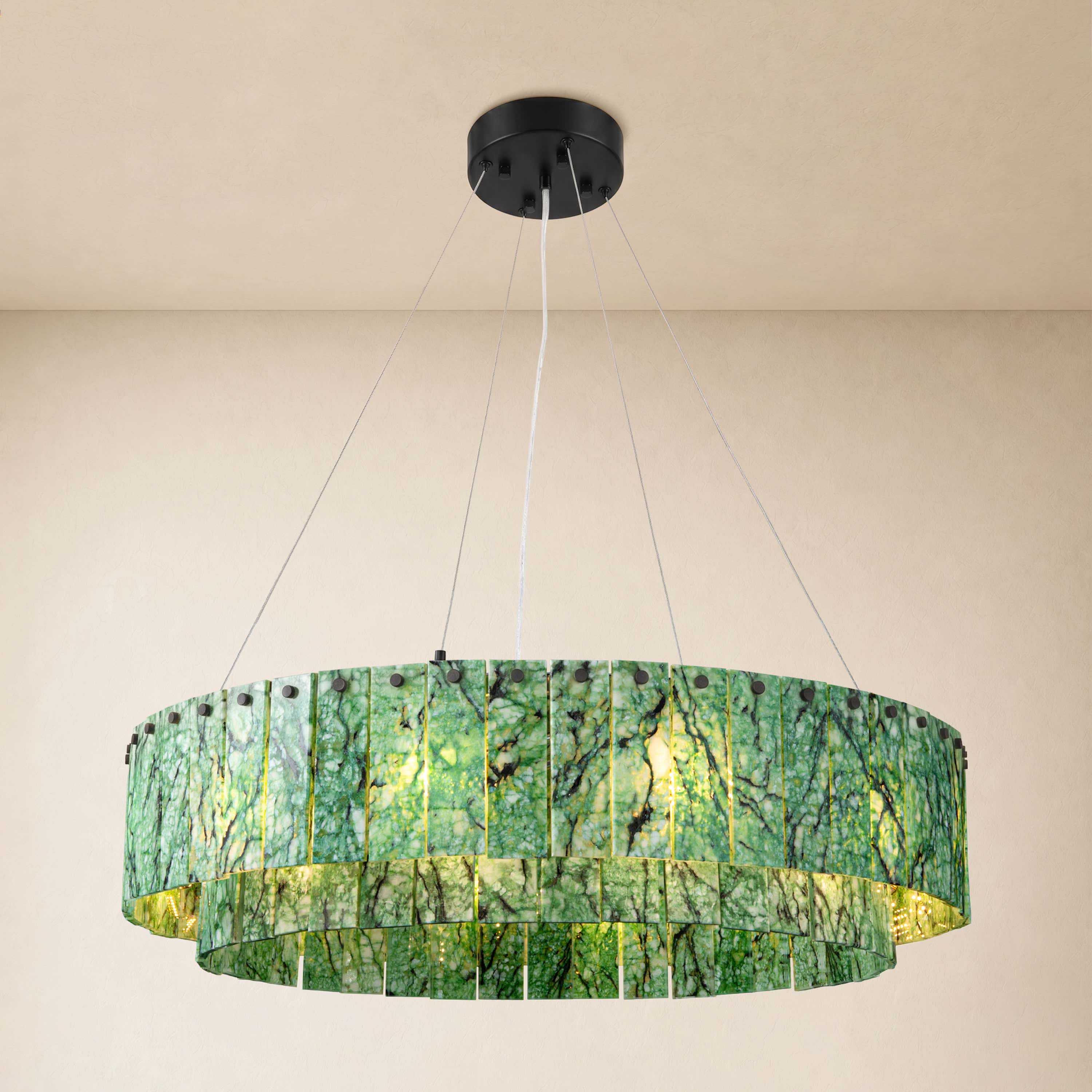 Pietra Verde Stone Tiered Round Chandelier 31.4"D