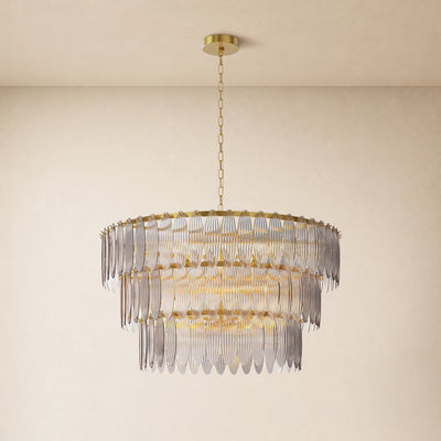 Ardelyne Glass Three-Tier Round Chandelier 26-38"D 