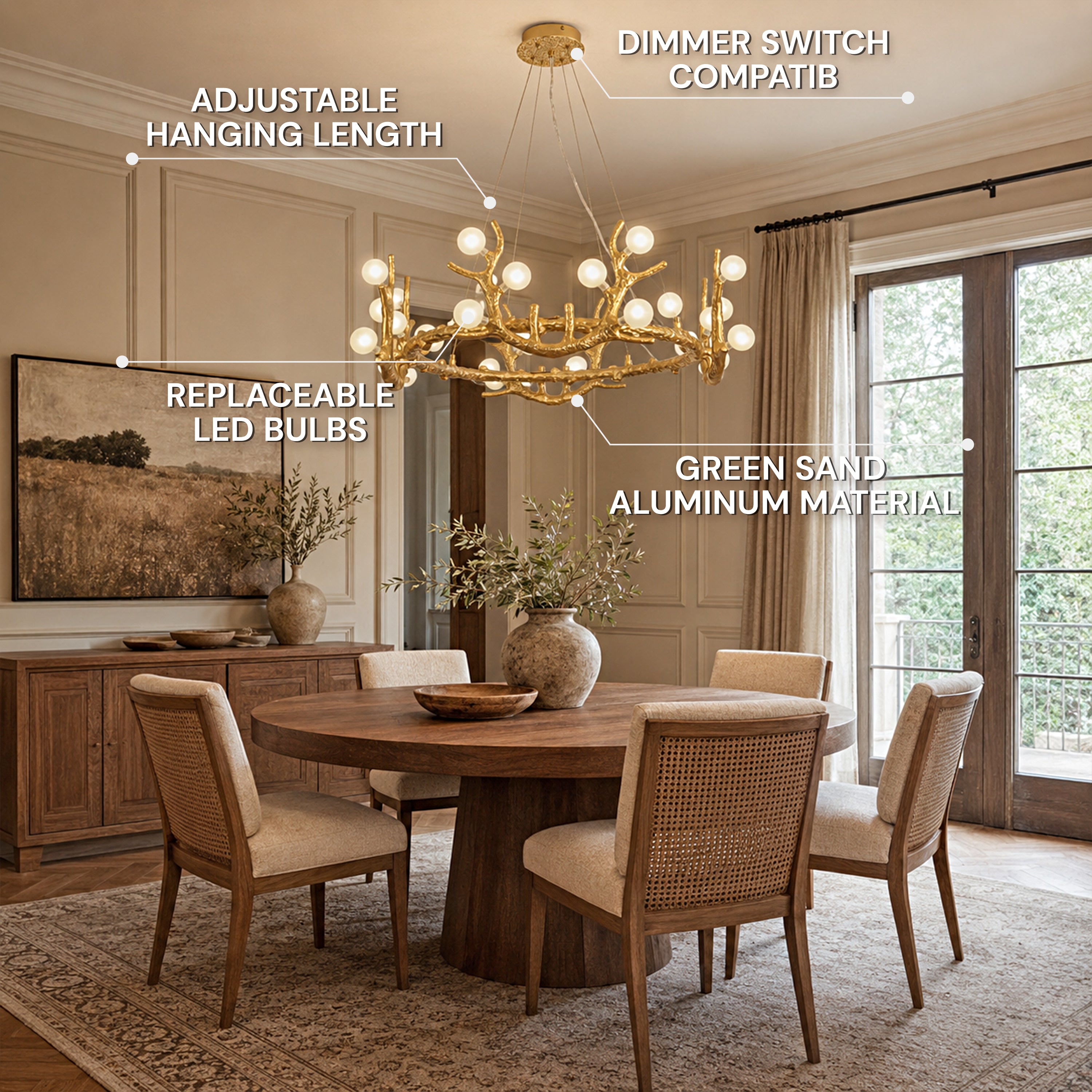 Cervia Antler Branch Chandelier 30"D