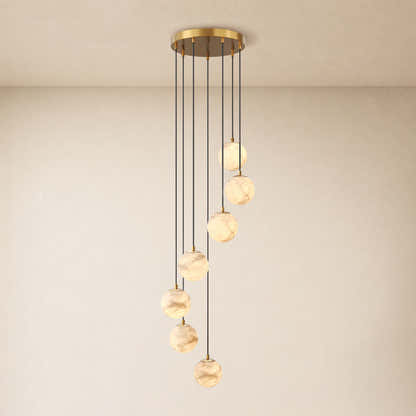Solindra Resin Alabaster Texture Globe Cascade Chandelier