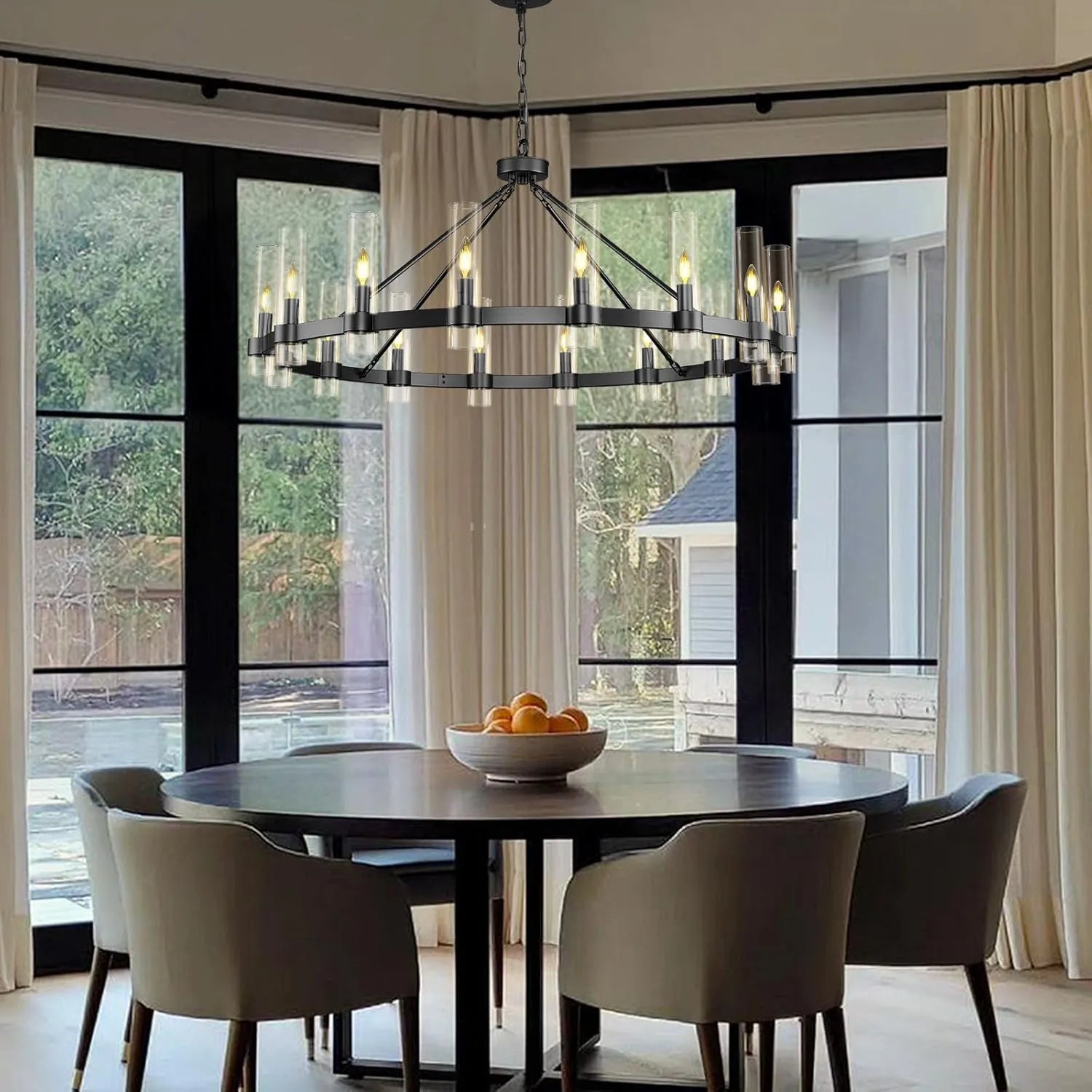 Cylora Glass Tube Round Chain Chandelier 152cm