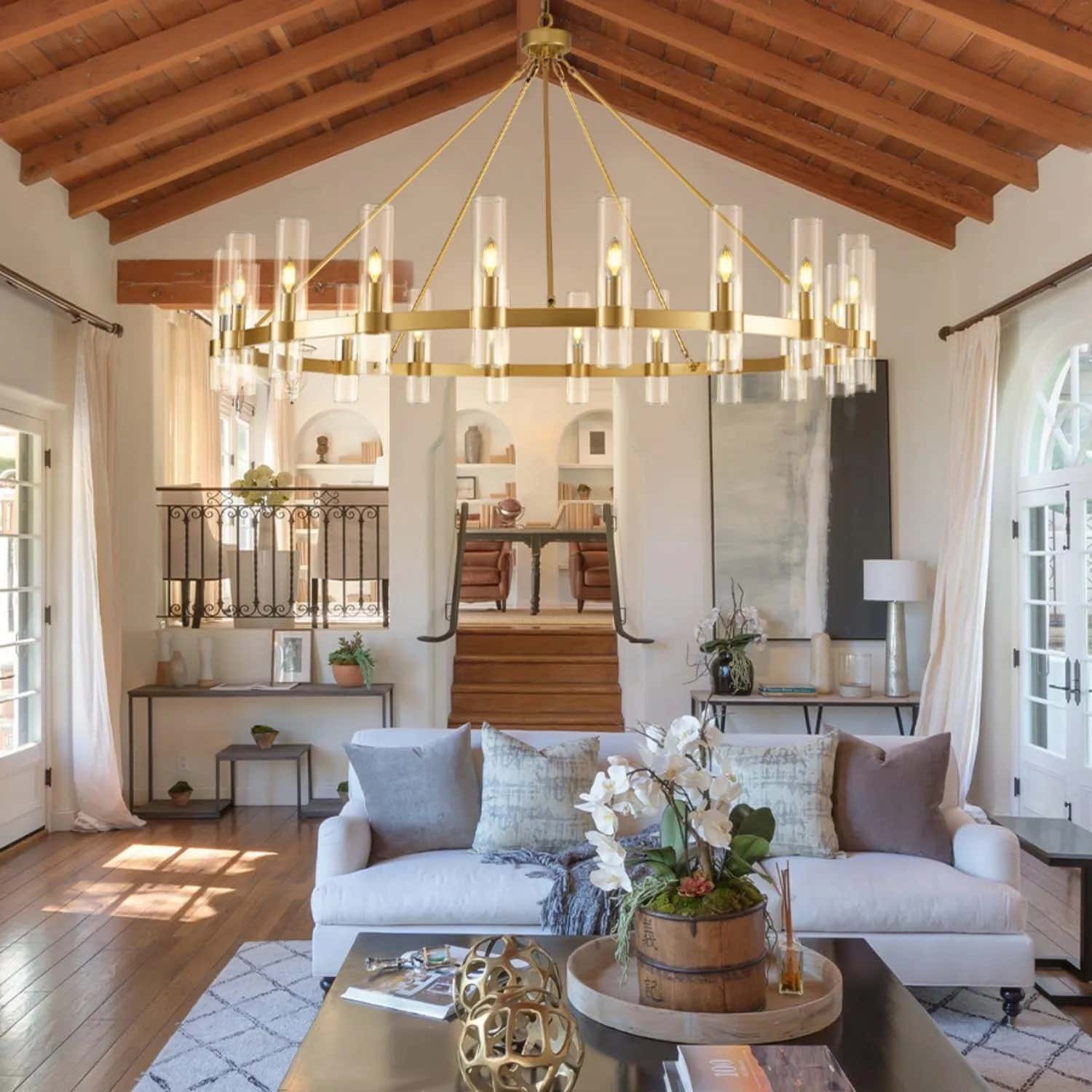 Cylora Glass Tube Round Chain Chandelier 60"D