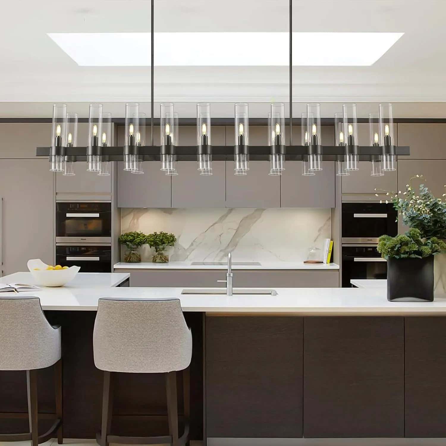 Cylora Glass Tube Rectangular Chandelier 68"W#Finish_Black