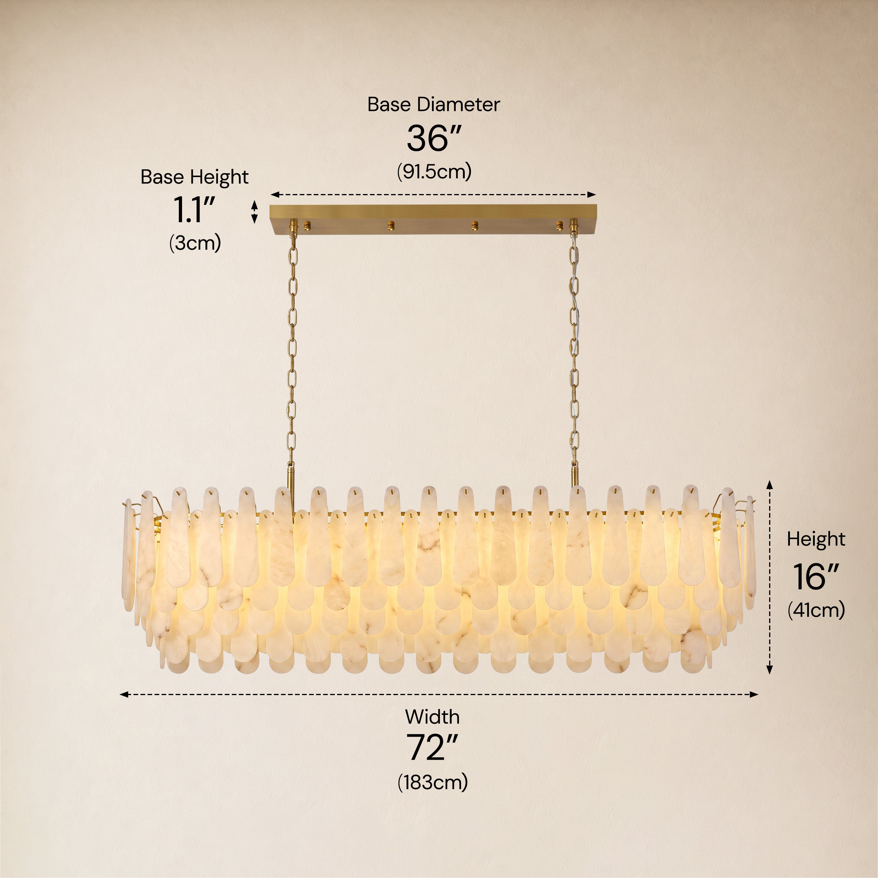 Caldera Alabaster Rectangular Custom Chandelier 54