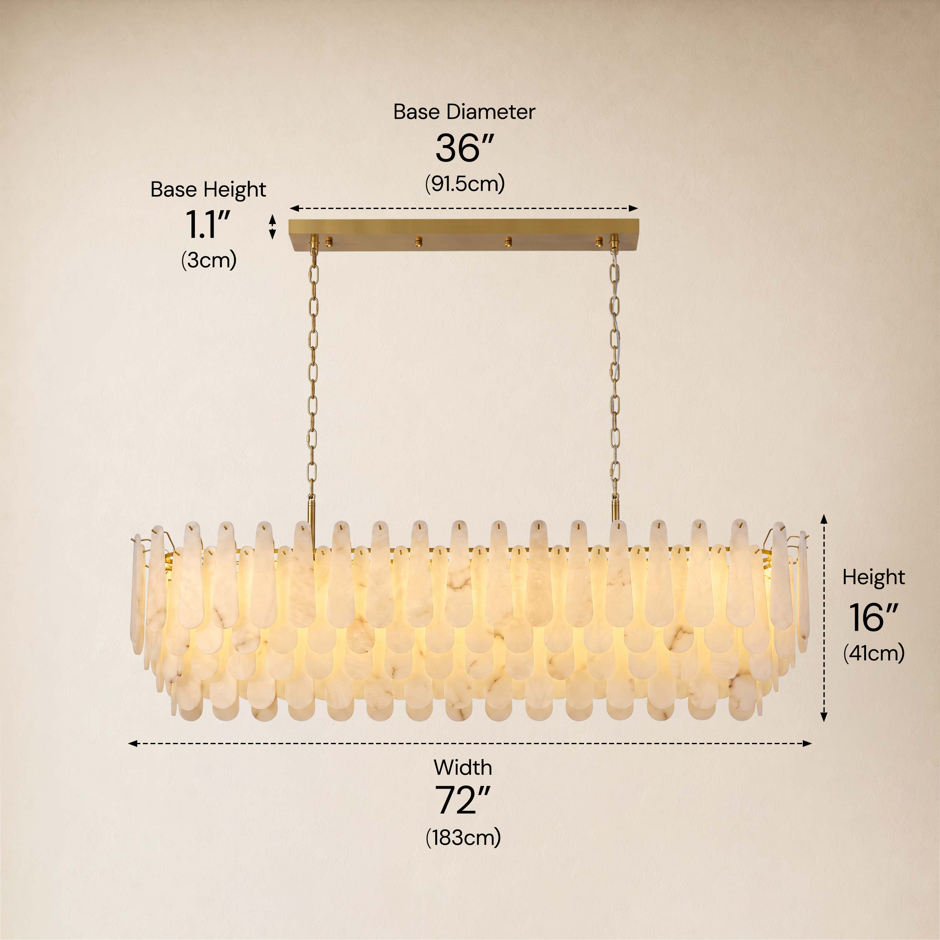 Caldera Alabaster Rectangular Custom Chandelier 54"W 72"W