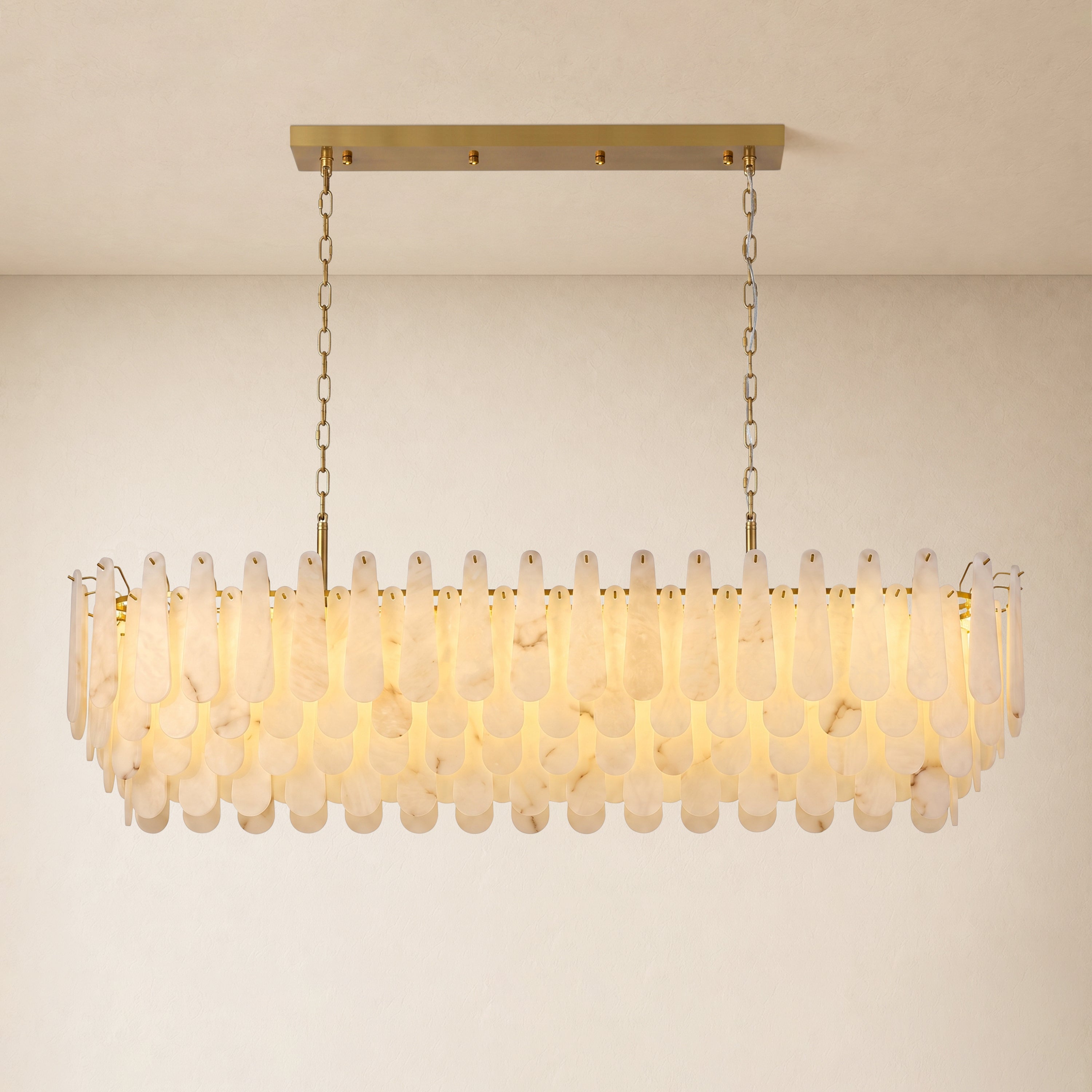 Caldera Alabaster Rectangular Custom Chandelier 54"W 72"W#Finish_Gold,size_72"