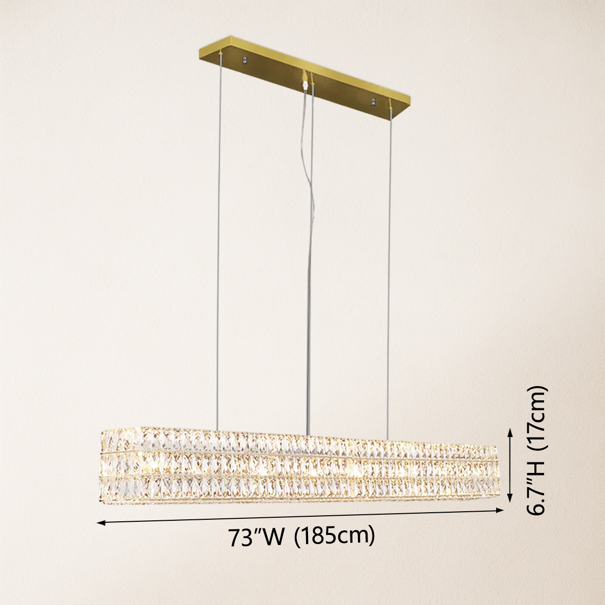Mia Rectangular 3-Tier Crystal Chandelier 185 cm W