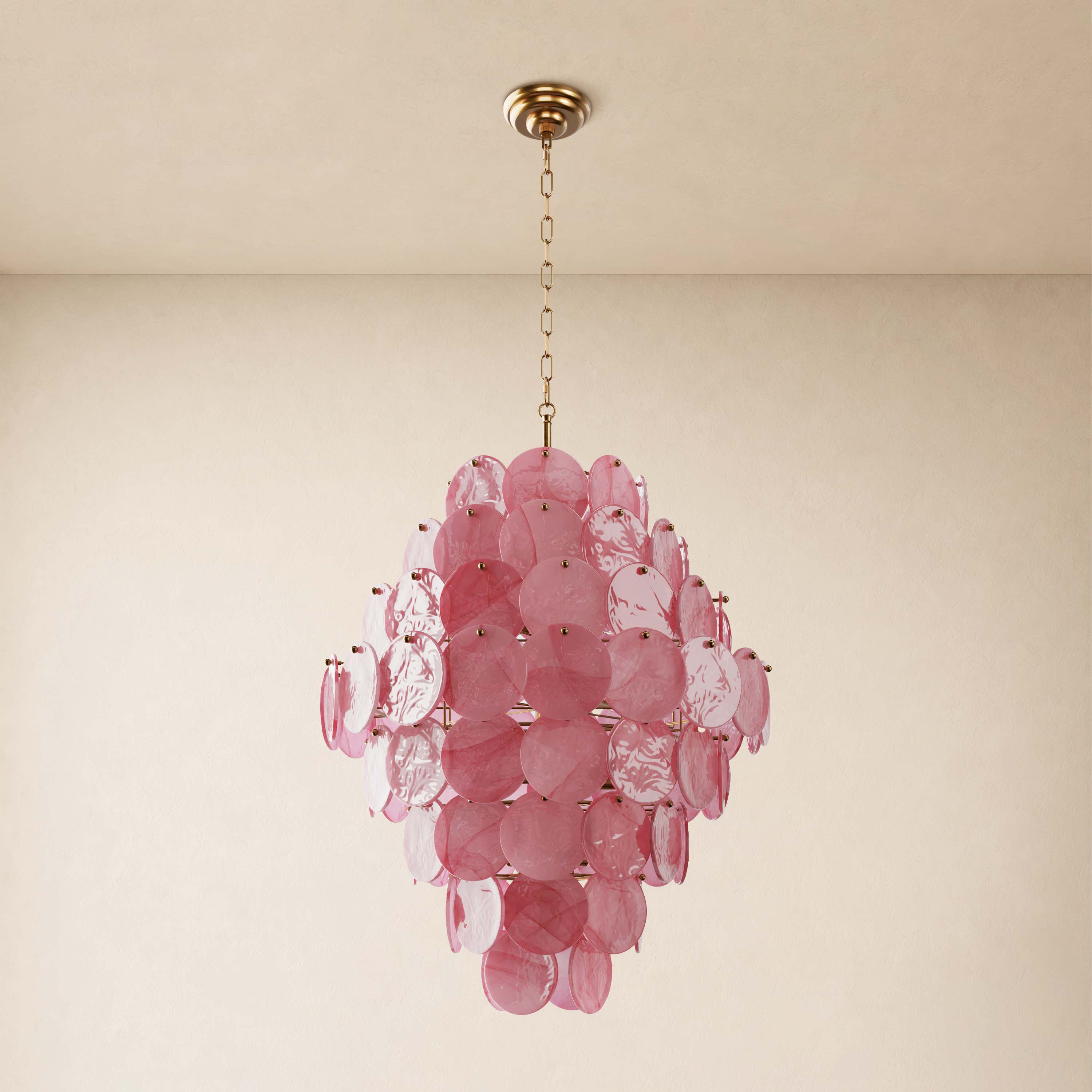 Auralis Pink Glass Disc Tiered Chandelier 18"D–30"D