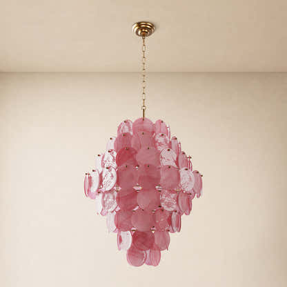 Auralis Pink Glass Disc Tiered Chandelier 18"D–30"D