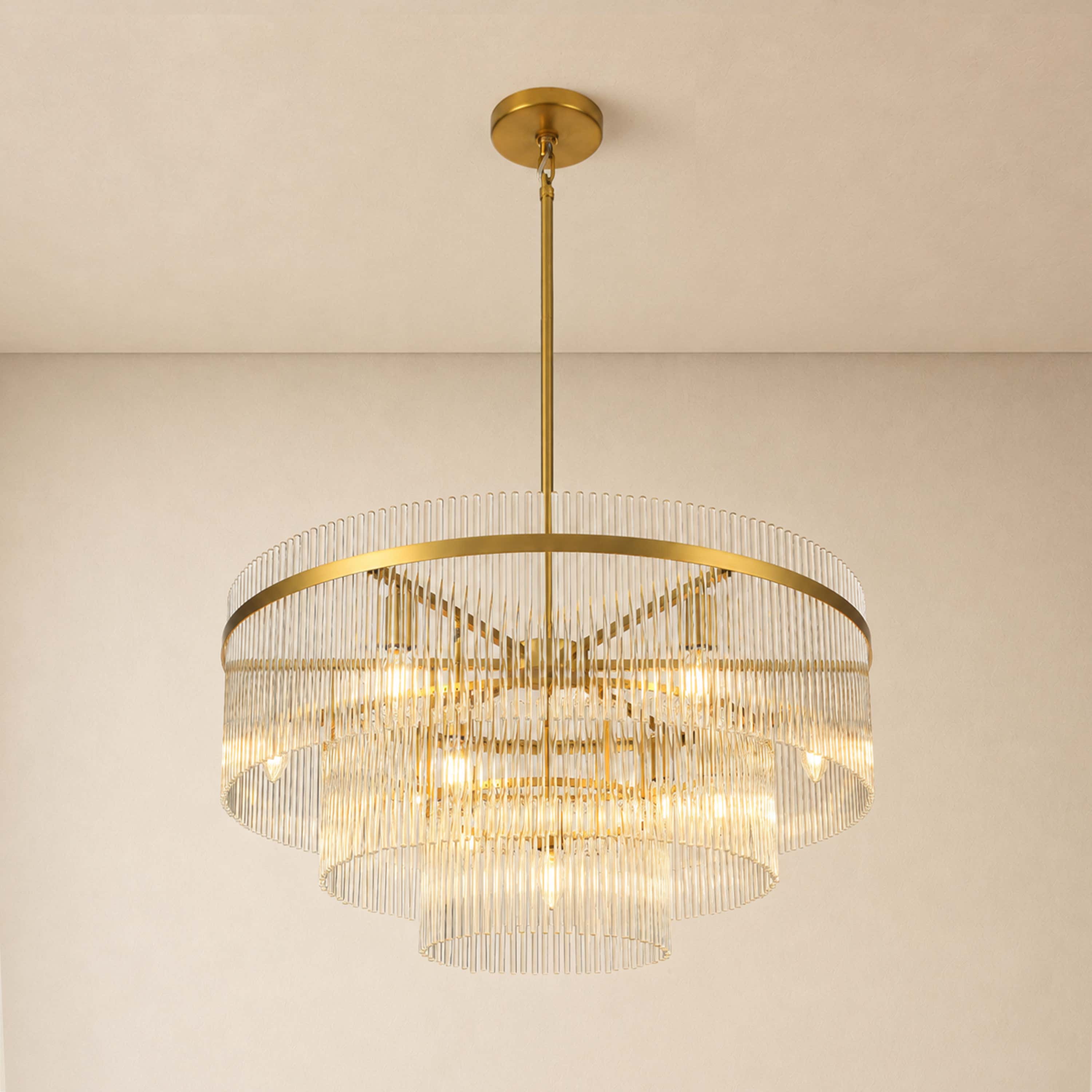Elyndra Glass Rod Tiered Round Chandelier 30" 40" 50"D