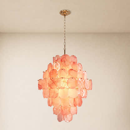 Auralis Pink Glass Disc Tiered Chandelier 18"D–30"D