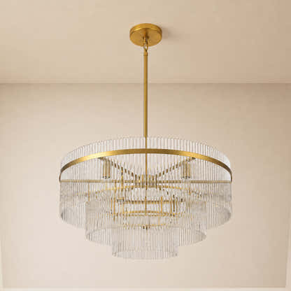 Elyndra Glass Rod Tiered Round Chandelier 30" 40" 50"D
