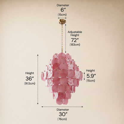 Auralis Pink Glass Disc Tiered Chandelier 18"D–30"D