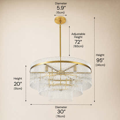 Elyndra Glass Rod Tiered Round Chandelier 30" 40" 50"D
