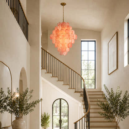 Auralis Pink Glass Disc Tiered Chandelier 18"D–30"D