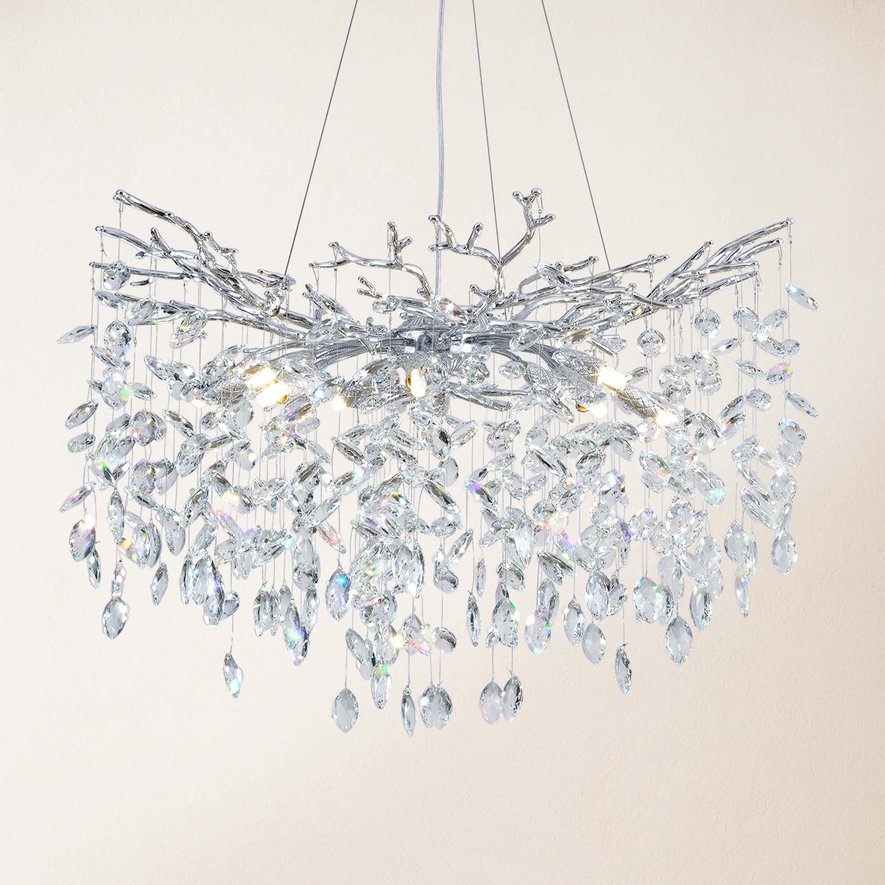 Frostleaf Crystal Cascade Branch Round Chandelier 76cm