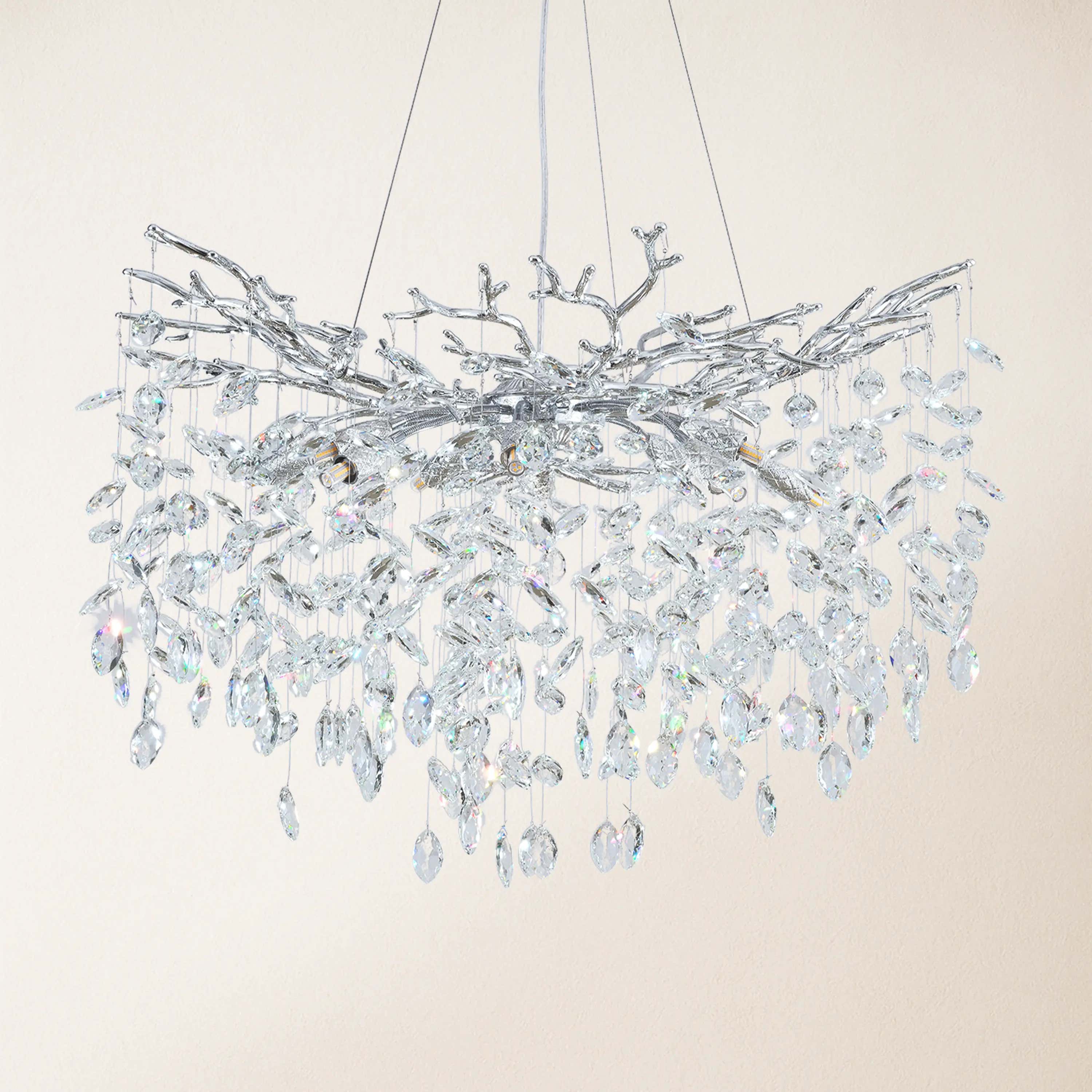 Frostleaf Crystal Cascade Branch Round Chandelier 76cm