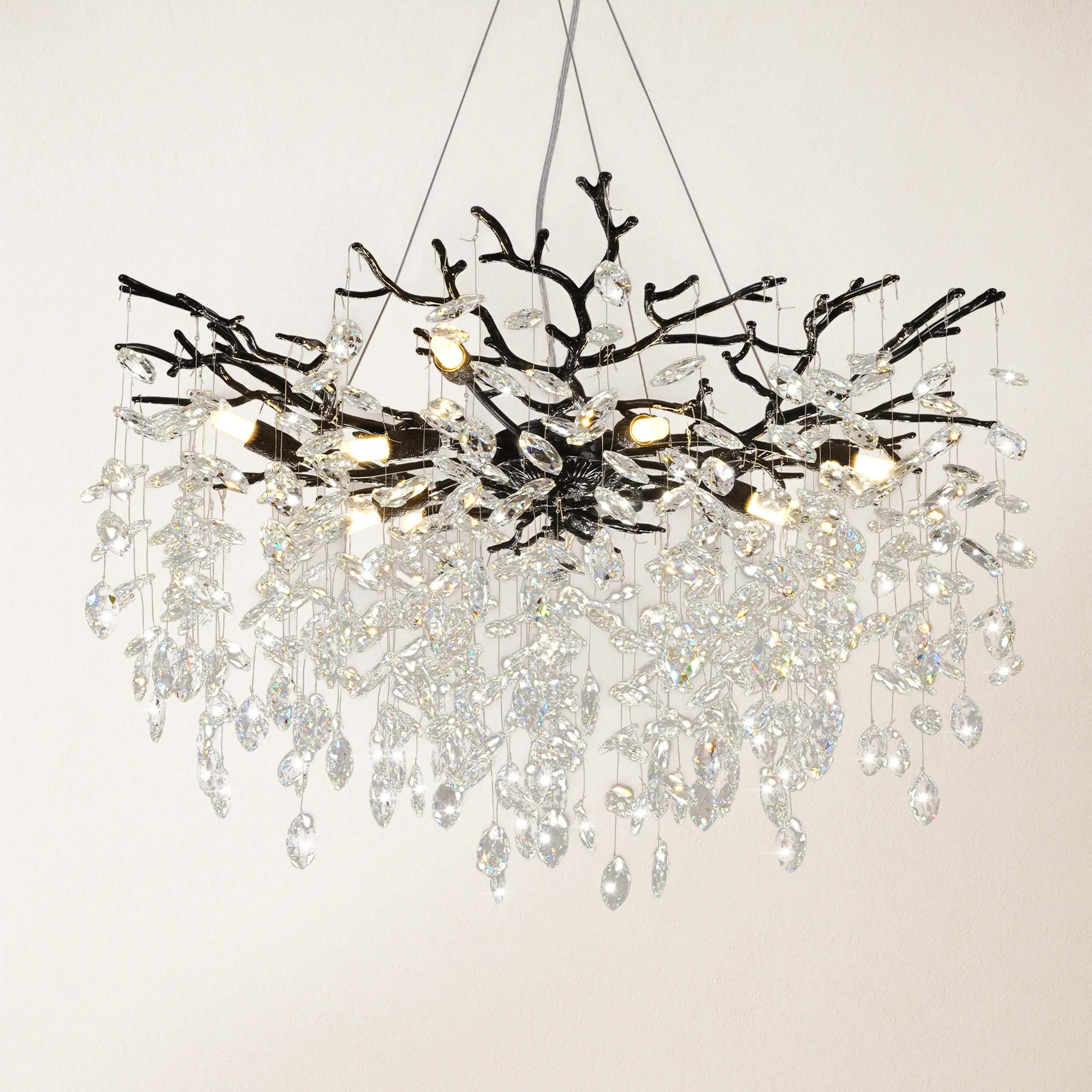 Frostleaf Crystal Cascade Branch Round Chandelier 76cm