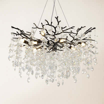 Frostleaf Crystal Cascade Branch Round Chandelier 76cm