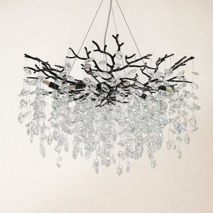 Frostleaf Crystal Cascade Branch Round Chandelier 76cm