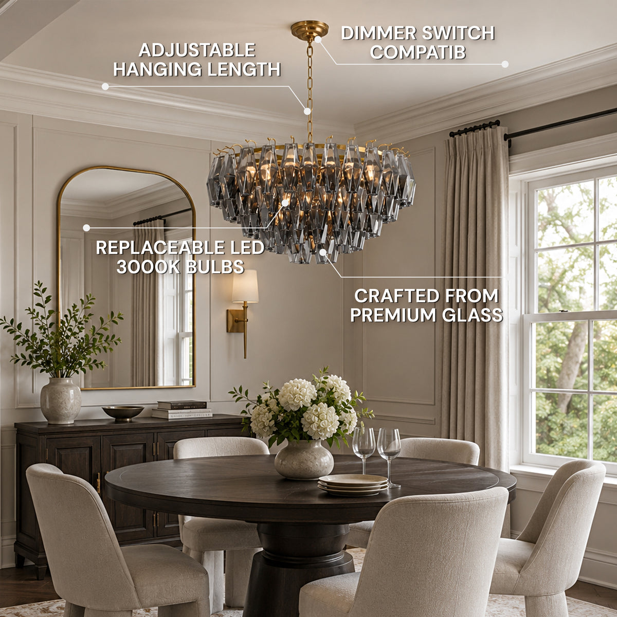 Celestial Drop Smoked Crystal Round Chandelier 31.4"D