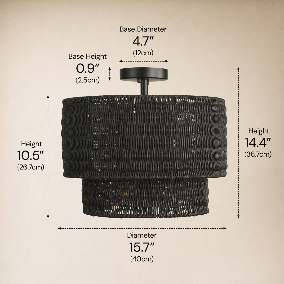 Cavana Rattan Tiered Round Flush Mount 15.7"D #Finish_Black,Size_15.7" dimensions 2