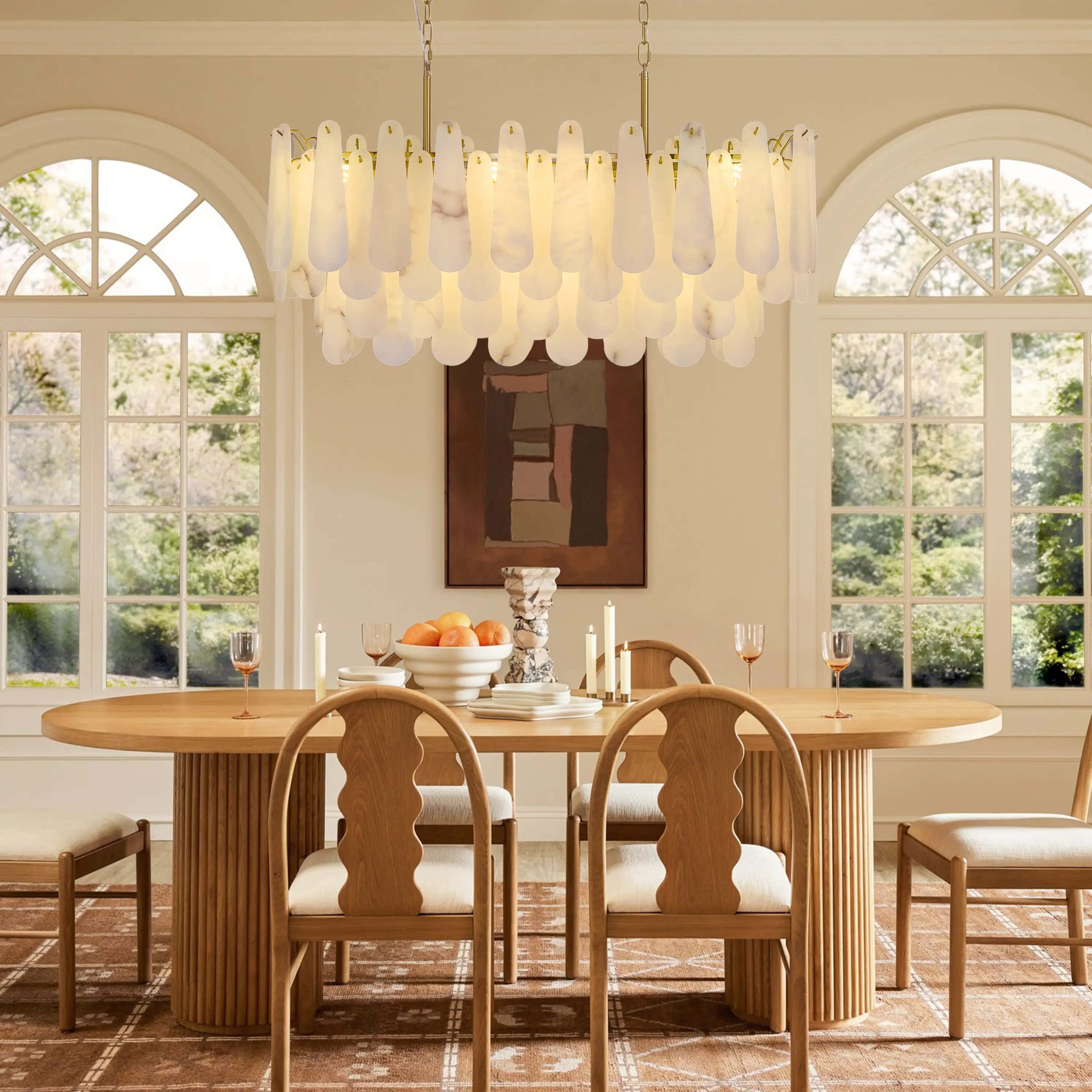 Caldera Alabaster Rectangular Chandelier 40"#Finish_Gold