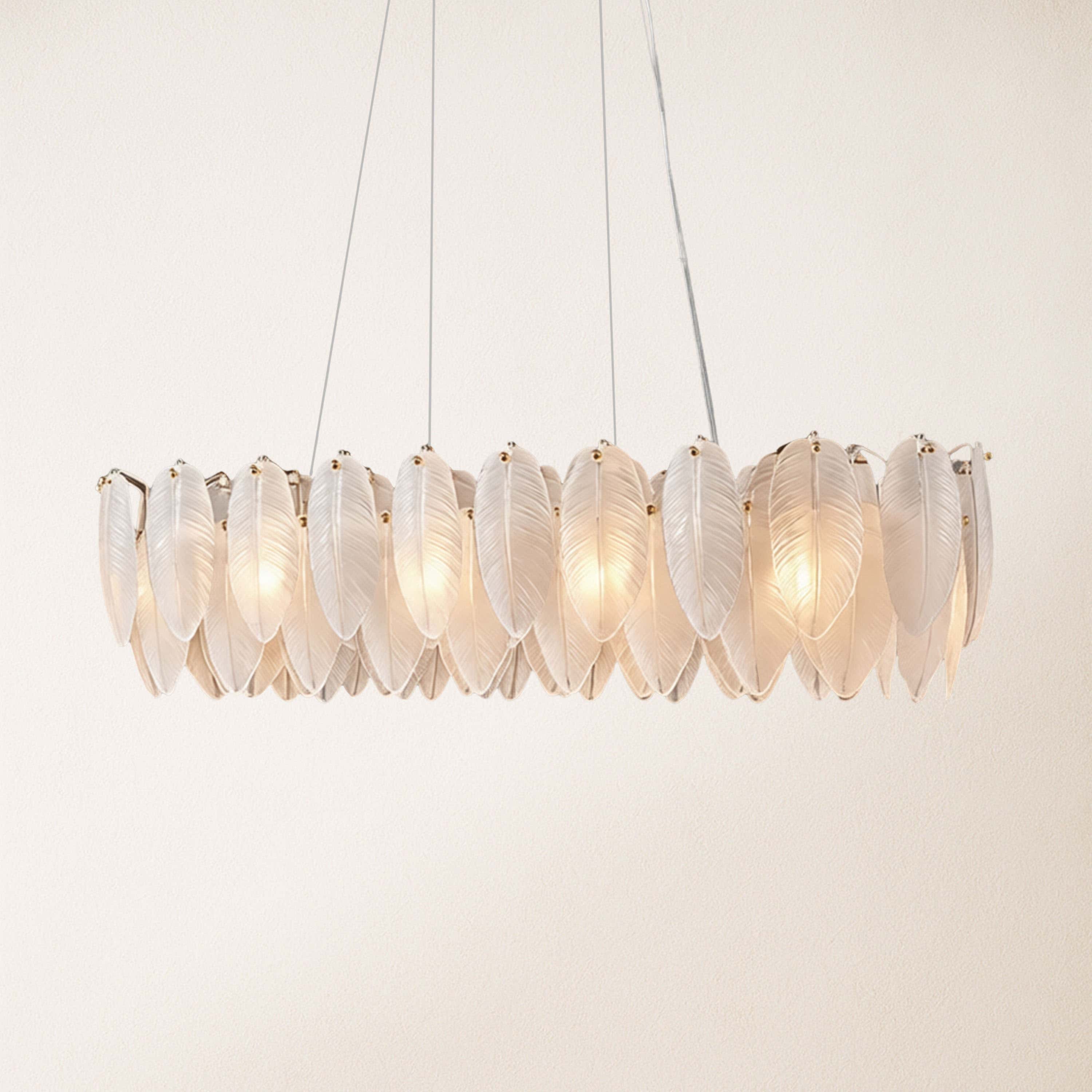 Avelis Glass Feather Linear Chandelier 80cm W