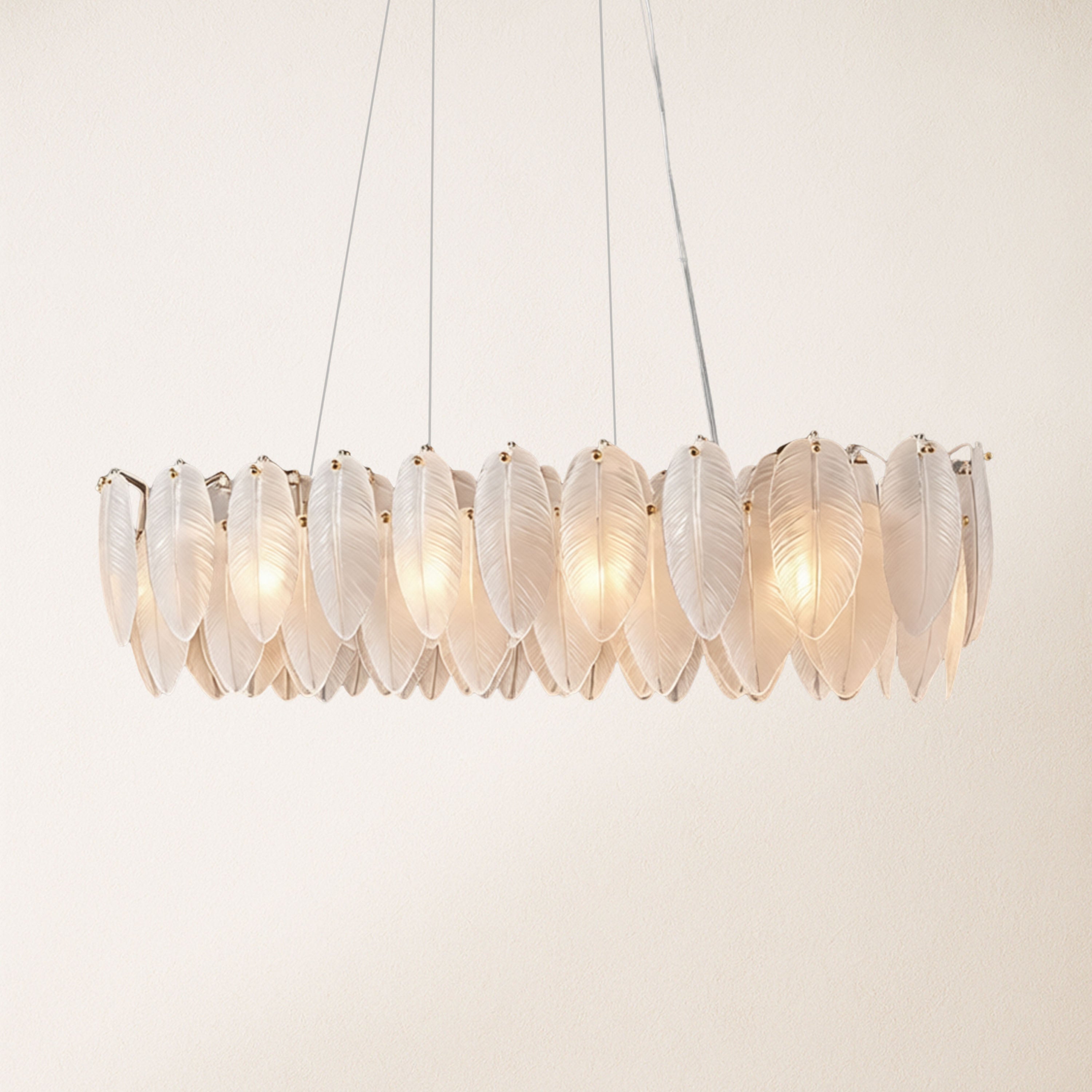 Avelis Glass Feather Linear Chandelier 80cm W