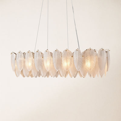 Avelis Glass Feather Linear Chandelier 80cm W