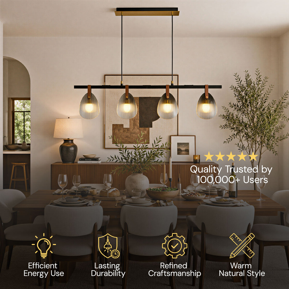 Veyra Shell Glass Leather Linear Chandelier 37"D