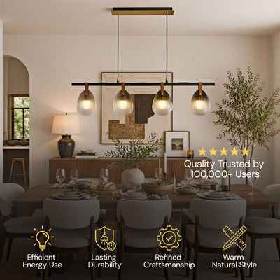 Veyra Shell Glass Leather Linear Chandelier 37"D