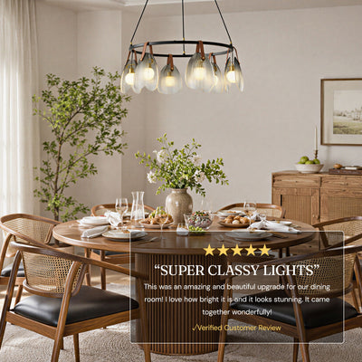 Veyra Shell Glass Leather Round Chandelier 27"D