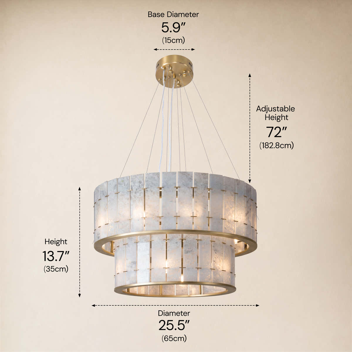 Pietra Blude Marble Two-Tier Round Chandelier 25.5"D dimensions 1