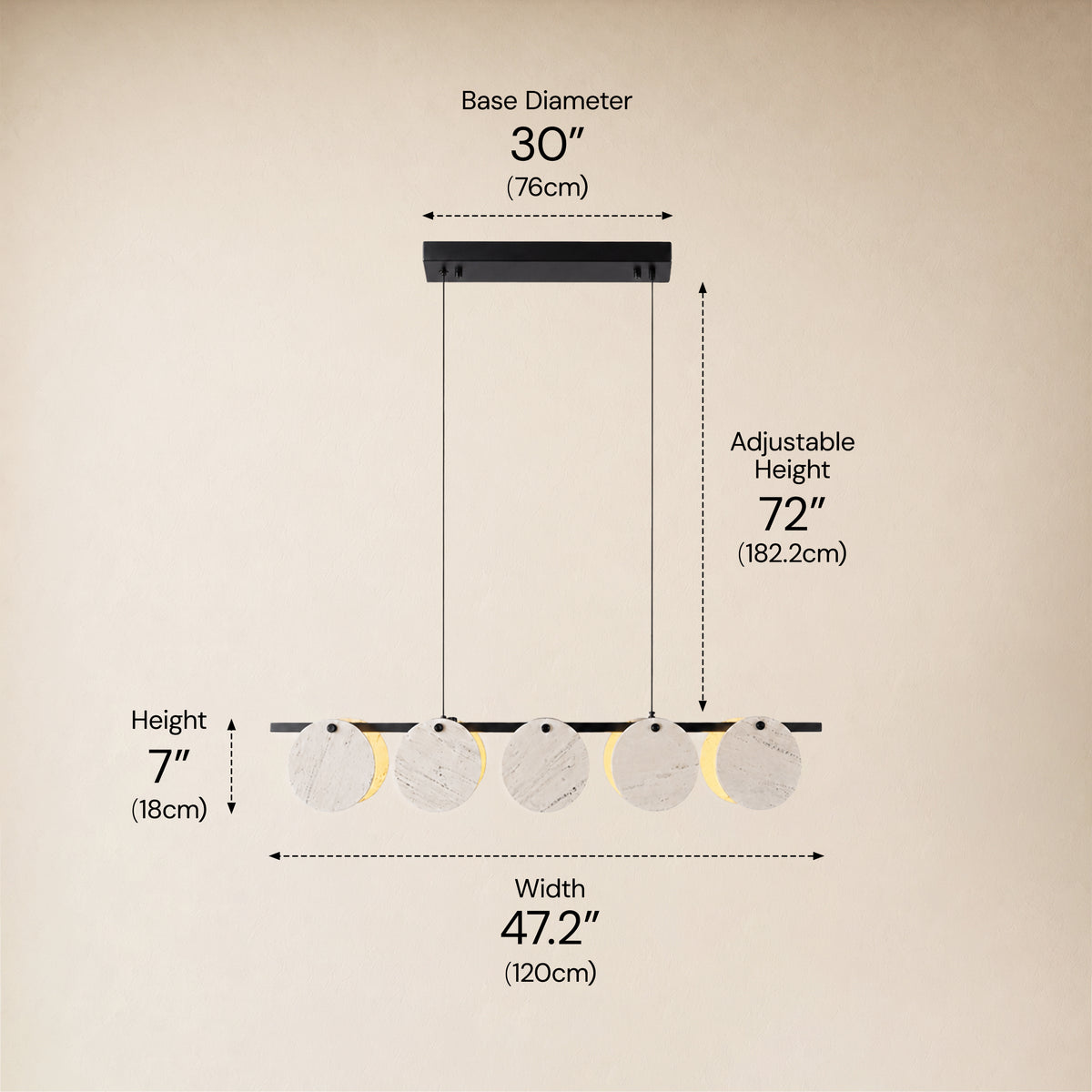 Pietra White Marble Disc Linear Chandelier 47.2"W