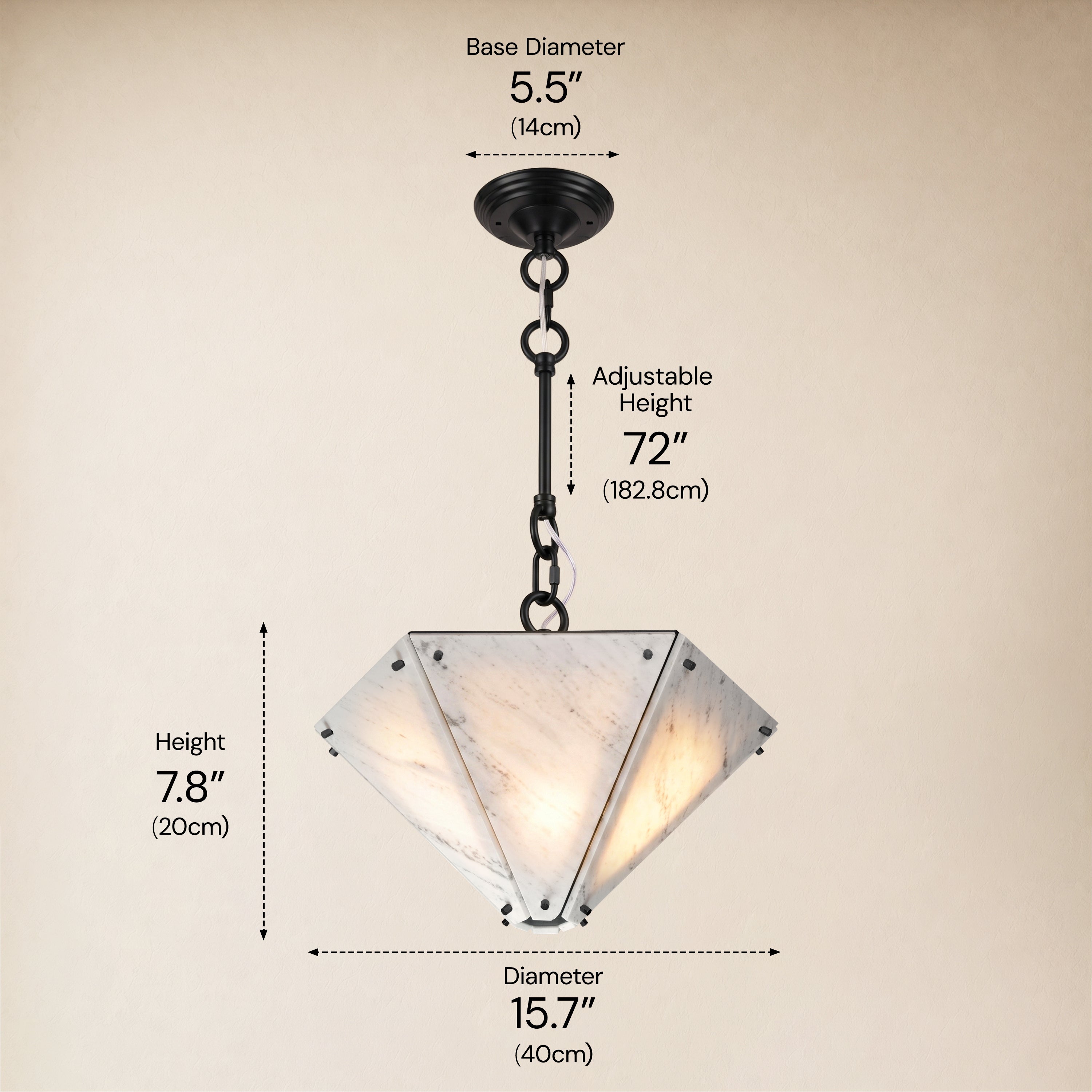 Pietra White Ink Marble Hexagonal Lantern Pendant 15.7"D